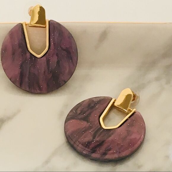 Star Light Purple Gold Open Circle Drop Earrings NWT - Picture 3 of 5